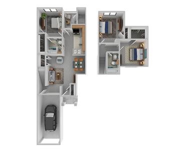 The Village - Three Bedroom / Two Bath - 1,232 Sq. Ft.*